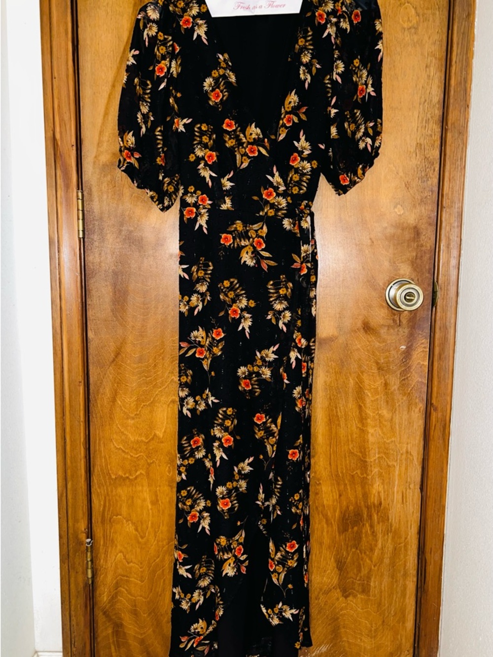 Lulu's Black Floral Wrap Maxi Dress with Autumn Blooms - Picture 5 of 8